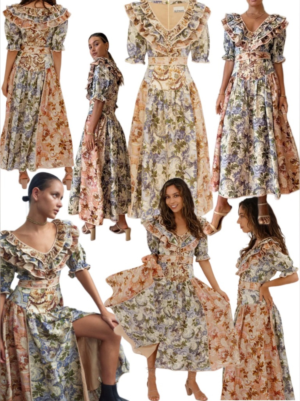 New Alemais Phillipa Ruffle Neck Midi Floral Silk Linen Blend Dress US2